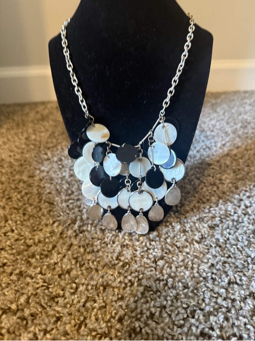 Statement Black and Silver Disc Layered Necklace - Unbranded 12